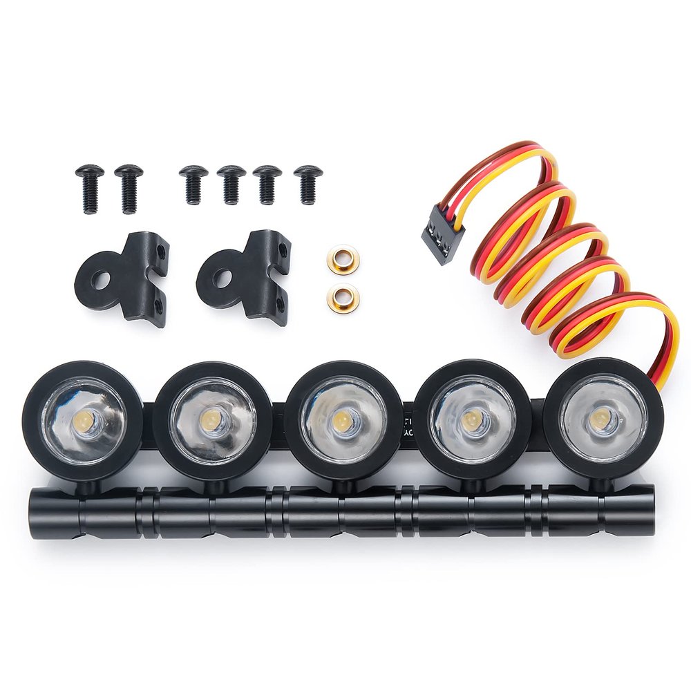 RC 5 LED Light Bar Headlight Roof Light Lamp for Axial Scx10 90046 TRX4 D90 1/10 RC Crawler Car (White Light)