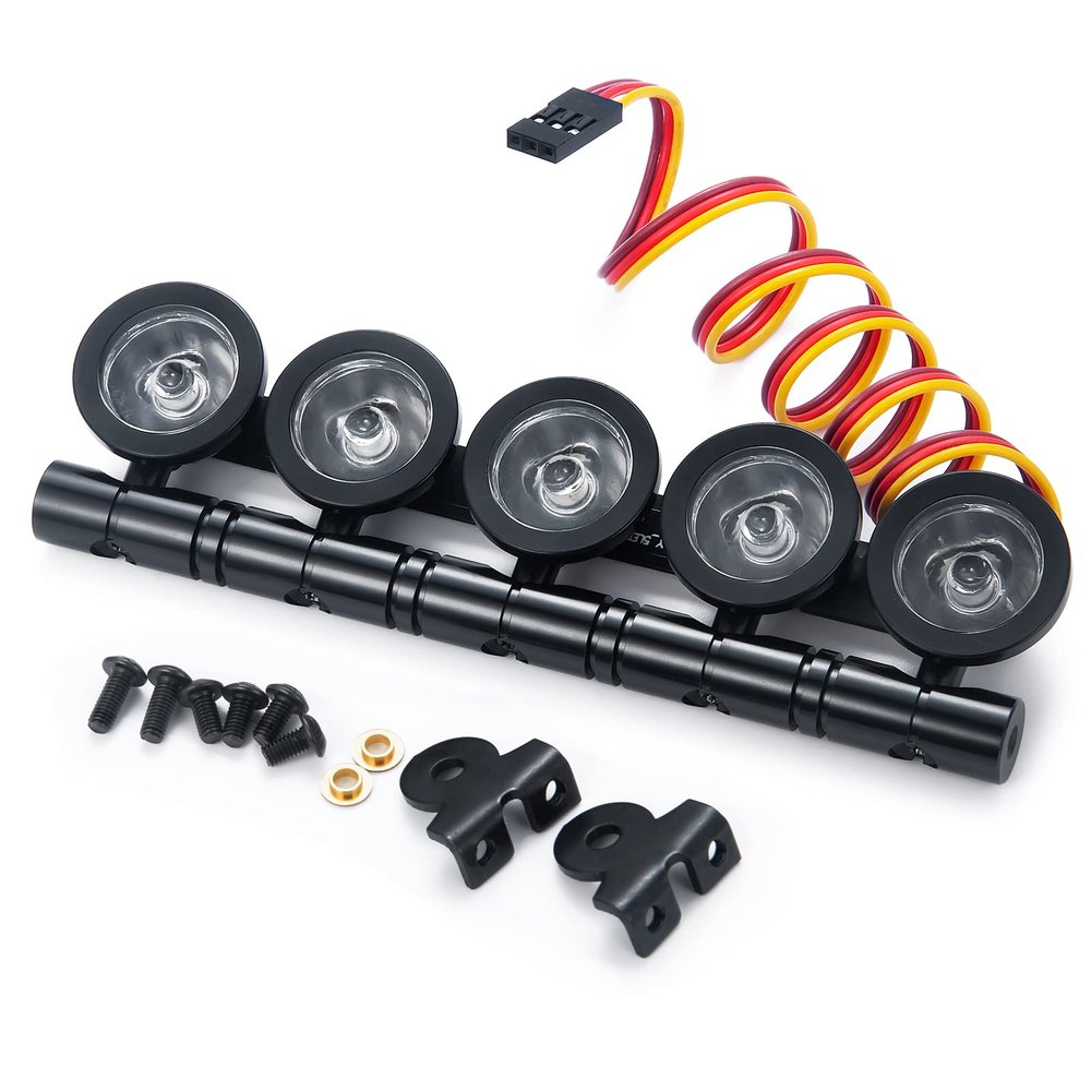 RC 5 LED Light Bar Headlight Roof Light Lamp for Axial Scx10 90046 TRX4 D90 1/10 RC Crawler Car (Multicolor Light)