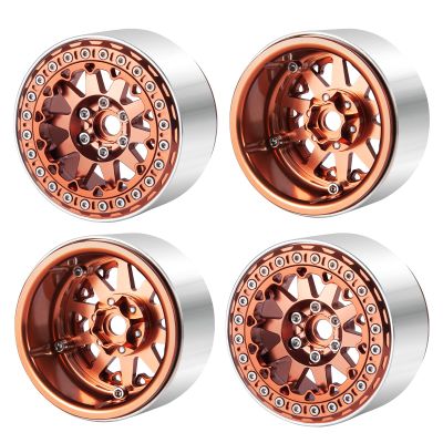 4pcs/Set 2.2inch Beadlock Wheel Rims Metal Wheel Hubs for Axial Wraith SCX10 90048 RR10 TRX4 D90 RC Crawler Car (Brown)