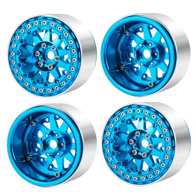 4pcs/Set 2.2inch Beadlock Wheel Rims Metal Wheel Hubs for Axial Wraith SCX10 90048 RR10 TRX4 D90 RC Crawler Car (Blue)