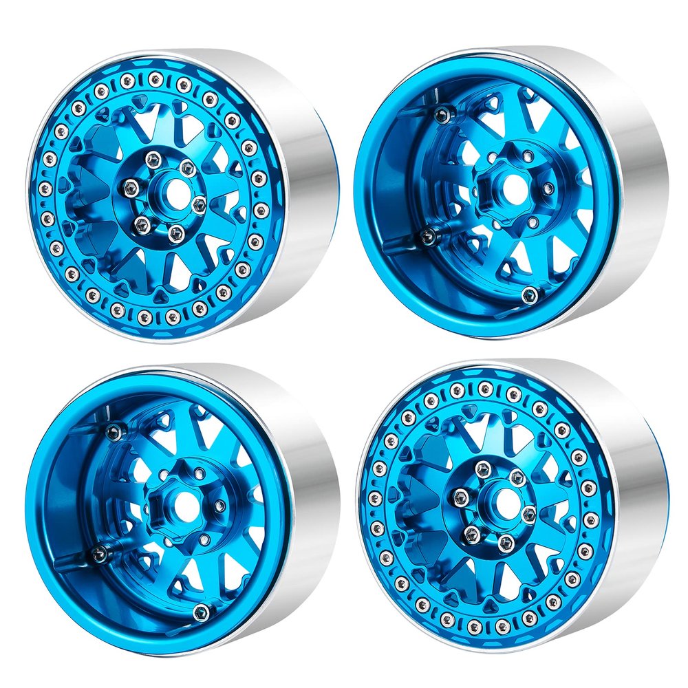 4pcs/Set 2.2inch Beadlock Wheel Rims Metal Wheel Hubs for Axial Wraith SCX10 90048 RR10 TRX4 D90 RC Crawler Car (Blue)