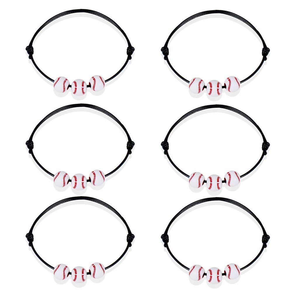 choice of all 6/10Pcs Baseball Bracelets for Womens Baseball Party Favors Braided Sports Bracelets for Womens Adjustable (A: 6pcs baseball bracelets)