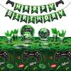 Tiamon 172 Pcs Video Game Party Decoration Set Happy Birthday Banner Gamer Supplies Plastic Tablecloth Paper Plates Tableware for Player Birthday Pack, Serving 24 Guests (Green) view 1
