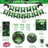 Tiamon 172 Pcs Video Game Party Decoration Set Happy Birthday Banner Gamer Supplies Plastic Tablecloth Paper Plates Tableware for Player Birthday Pack, Serving 24 Guests (Green) view 2