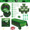 Tiamon 172 Pcs Video Game Party Decoration Set Happy Birthday Banner Gamer Supplies Plastic Tablecloth Paper Plates Tableware for Player Birthday Pack, Serving 24 Guests (Green) view 3