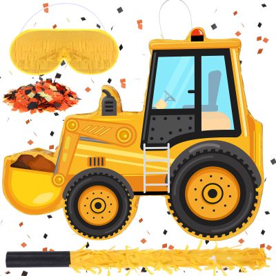 Aoriher Construction Dump Truck Piata with Blindfold and Bat Construction Party Supplies Tractor Excavator Piata for Birthday Decor(Bulldozer)