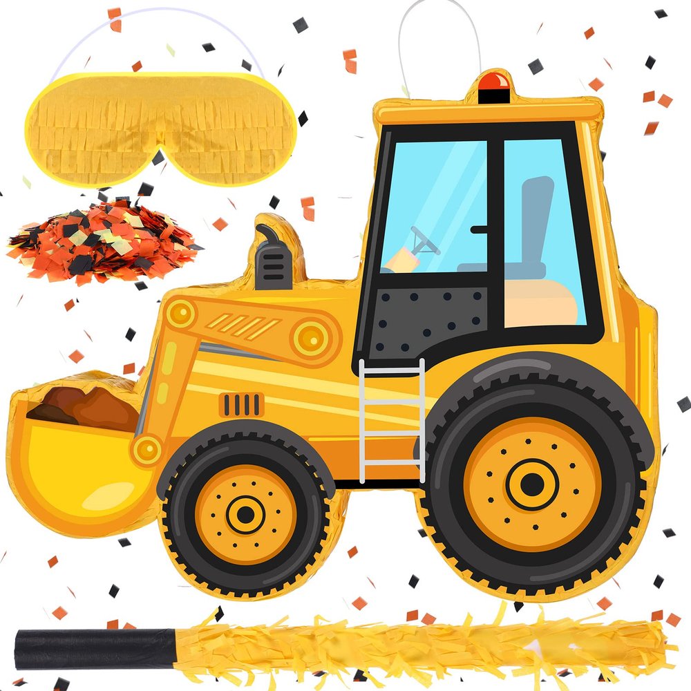 Aoriher Construction Dump Truck Piata with Blindfold and Bat Construction Party Supplies Tractor Excavator Piata for Birthday Decor(Bulldozer)