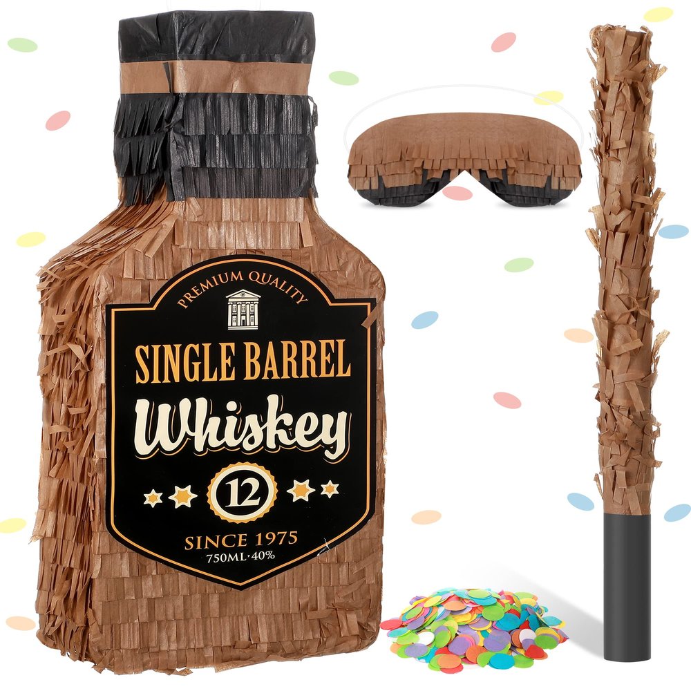 Sratte Brown Whiskey Bottle Piata with Stick 16 x 6.3 x 3 Inch Piata Decorations for Whiskey Birthday Party Adults Party Valentines Wedding Birthday Funny Anniversary Supplies