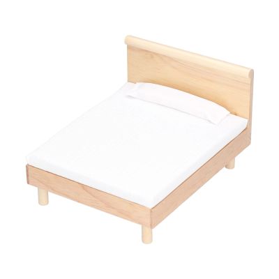 1:12 Dollhouse Double Bed Model, Mini Portable Oak Material Bed Furniture Decoration for Dollhouse Accessories