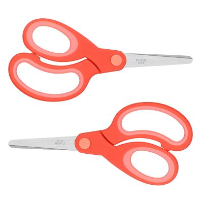 ELECKEY Left Handed Scissors for Kids 5.75",Lefty Soft Touch Pointed School Student Scissors, Blunt, 2 Pack (Red)