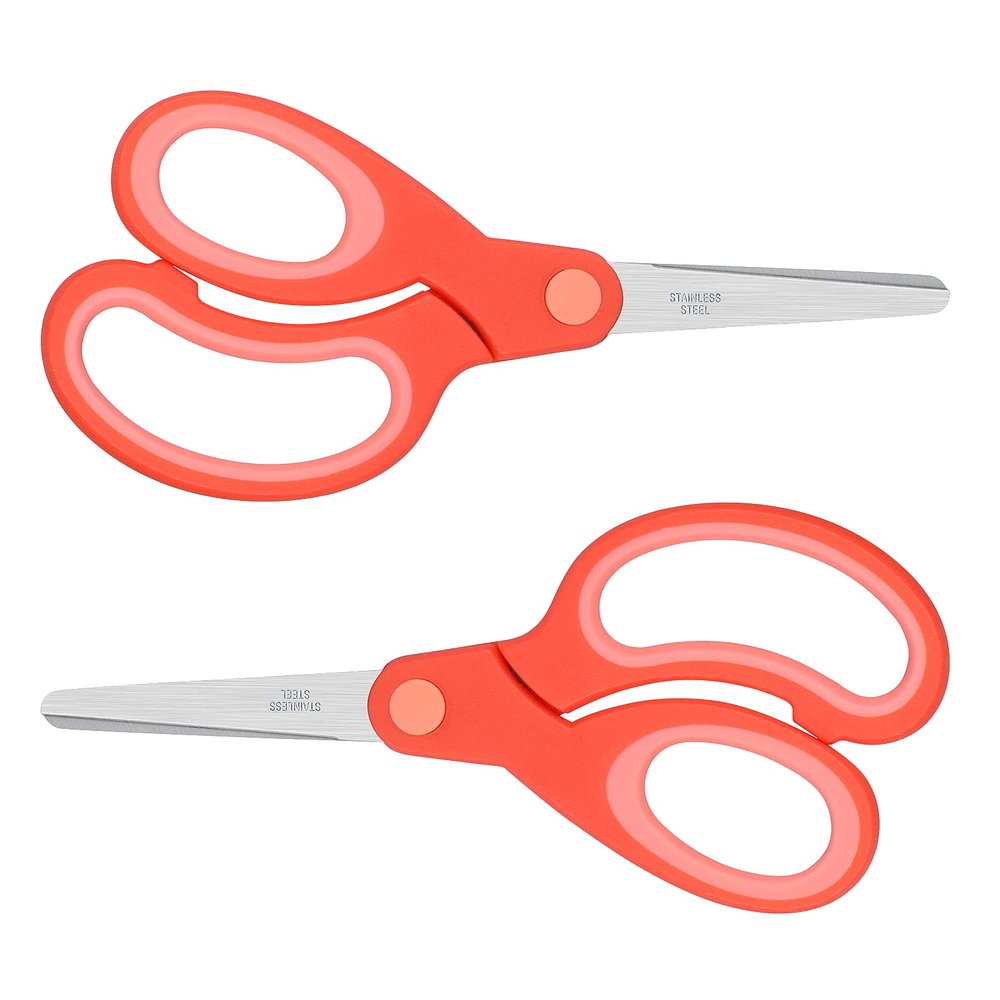 ELECKEY Left Handed Scissors for Kids 5.75",Lefty Soft Touch Pointed School Student Scissors, Blunt, 2 Pack (Red)