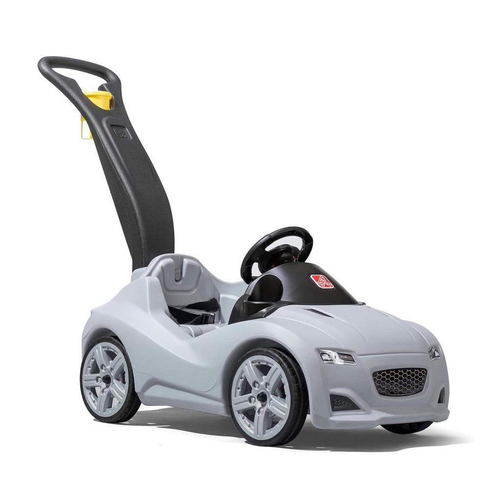 Step2 Whisper Ride Cruiser Kids Push Car, Ride On Toy, Stroller Substitute, Includes Seat Belt & Horn, Made of Durable Plastic, Max Weight 50 lbs., For Toddlers 1.5-4 Years Old, Gray