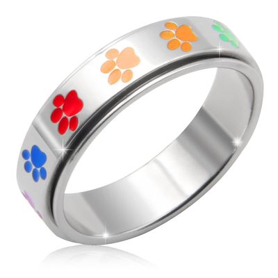 OreilleStar Anxiety Ring for Women Spinner Ring Fidget Toys Adults Titanium Stainless Steel Fidget Ring Men Women Silver 6mm Width With Dog Paw Pattern Size 6 Spinning Outer Band