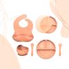 100% Silicone Baby Feeding Set  Round Suction Divided Plate with Lid, Full Silicone Spoon & Fork, Strong Suction Bowl & Baby Bib for Toddler Dining  6-Piece Set view 2