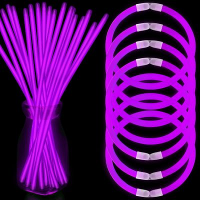 NUDALA 100 Pcs Purple Glow Sticks Bracelet Necklaces Bulk Glow in The Dark Party Supplies Easter Basket Stuffers 8 Light Stick with Connectors for Halloween Birthday Carnival