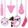 Chew Necklaces Sensory Stim Toys for Kids - 6 Pack, Silicone Chewy Necklaces for Girls Boys Teens Adults with Autism Anxiety ADHD SPD or Other Sensory Needs - Pink view 1