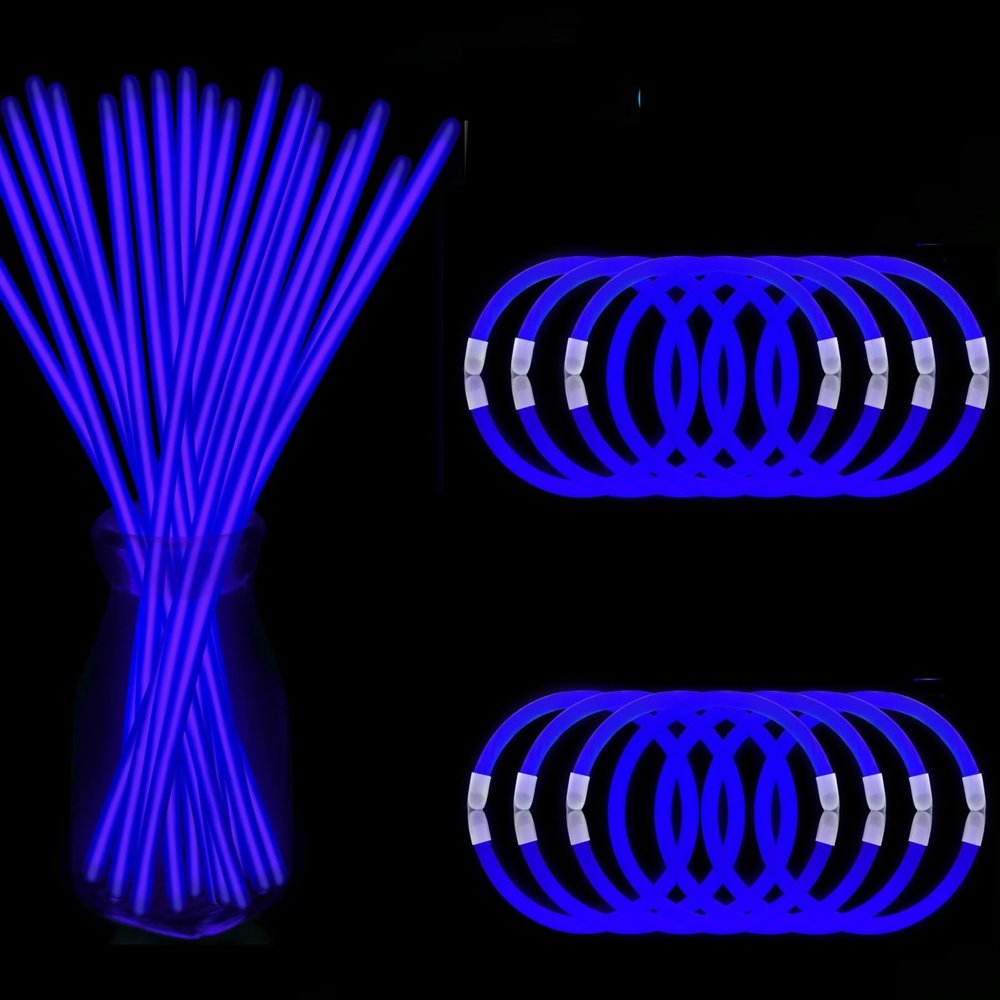 NUDALA 200 Pcs Blue Glow Sticks Bracelet Necklaces Bulk Glow in The Dark Party Supplies 8 Light Stick Pack with Connectors for Easter 4th of July Party Favors Christmas Birthday Carnival