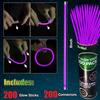 NUDALA 200 Pcs Purple Glow Sticks Bracelet Necklaces Bulk Glow in The Dark Party Supplies Easter Basket Stuffers 8 Light Stick with Connectors for Valentine's Day Halloween view 2
