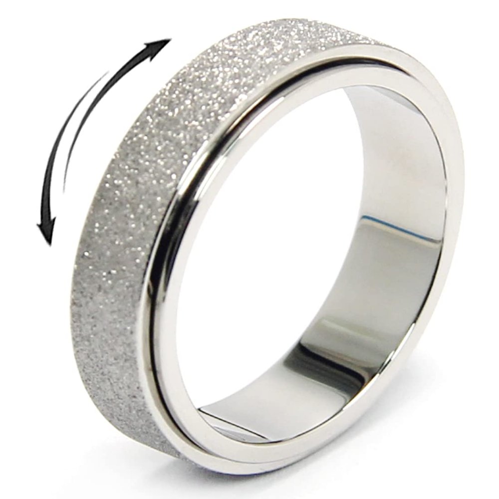 OreilleStar Titanium Stainless Steel Anxiety Ring for Women Men Spinner Fidget Ring Size 11 Width 6MM Silver Band Sand Blasted Finished
