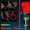 200 Pcs Red Glow Sticks Bracelet Necklaces Bulk Glow in The Dark Party Supplies 8 Light Up Stick with Connectors for Christmas Valentine's Day Easter 4th of July Party Favors Birthday Carnival view 2