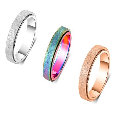 OreilleStar Titanium Stainless Steel Anxiety Ring for Women Spinner Ring 3 Colors Pack Anxiety Spinner Rings Fidget Rings 4mm Rose Gold Silver Rainbow Size 7