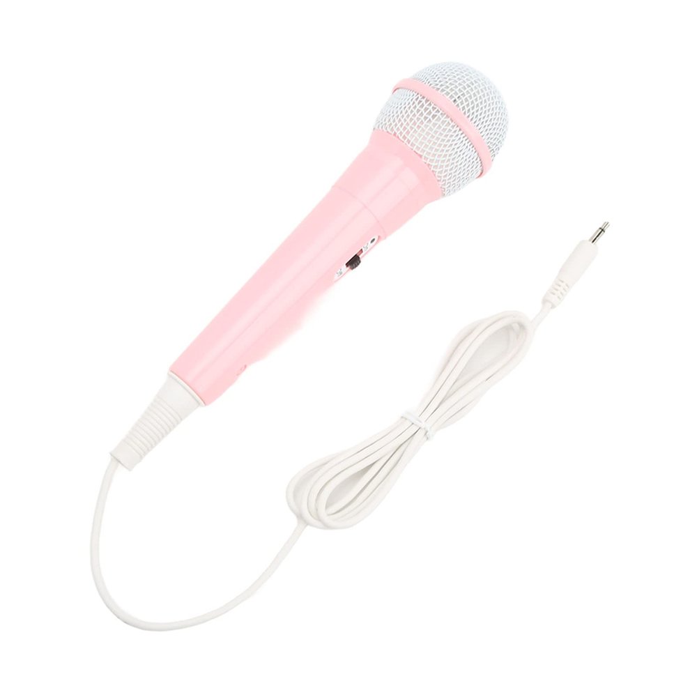 Tbest Fake Pink Microphone,Kids Wired Microphone,Wired Children Singing Microphone,Kids Wired Microphone 3.5mm Plug Low Distortion Portable Music Toy Children Singing Mic for Karaoke Family Party