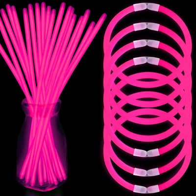 NUDALA 100 Pcs Pink Glow Sticks Bracelet Necklaces Bulk 8 Light Up Stick Pack with Connectors for Valentine's Day Easter Halloween Christmas Birthday Party Carnival