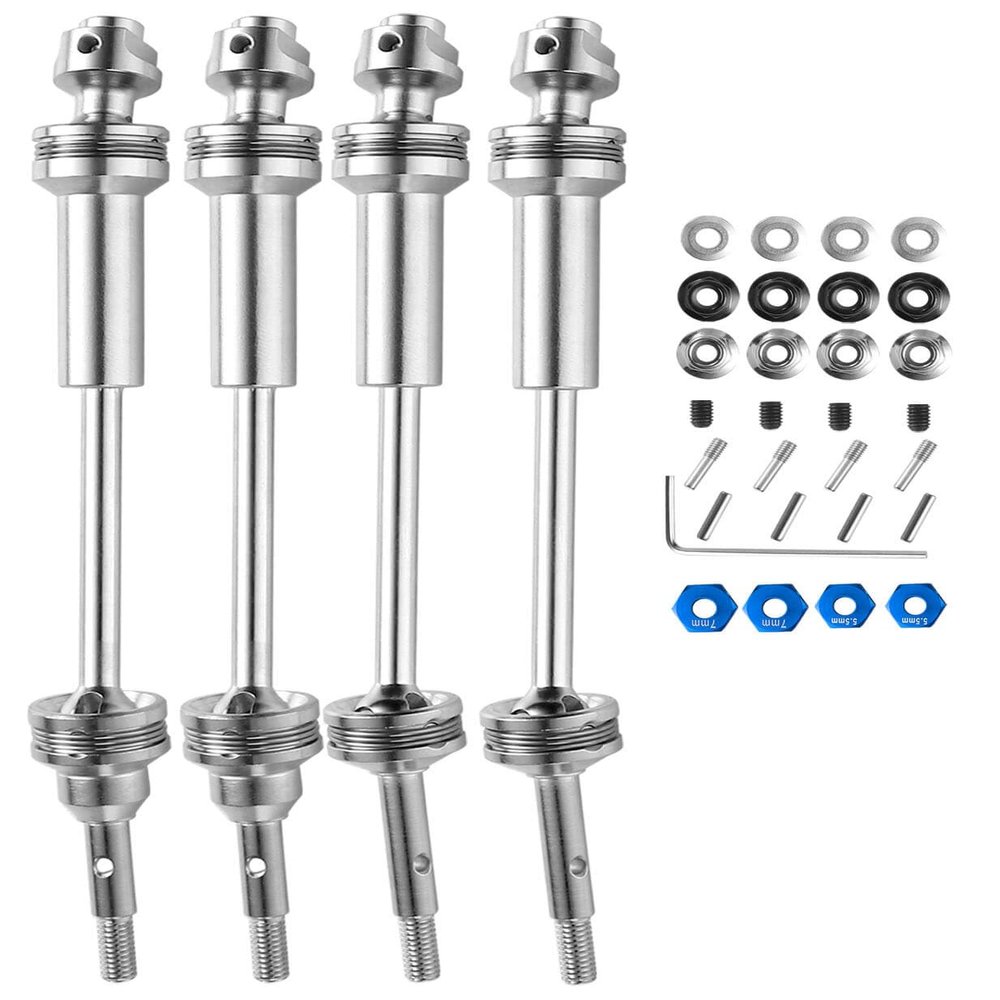 RC Stainless Steel Drive Shaft CVD Upgrades Part for 1/10 Slash VXL 4X4,Rustler VXL 4X4,Stampede VXL 4X4,Hoss VXL 4X4 4WD,4PCS Front Rear #45 Axles with Hex,Silver