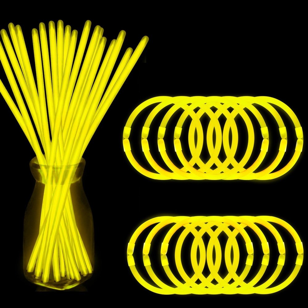 NUDALA 200 Pcs Yellow Glow Sticks Bracelet Necklaces Bulk Glow in The Dark Party Supplies Easter Basket Stuffers 8 Light Stick Pack with Connectors for Easter Christmas Birthday Carnival