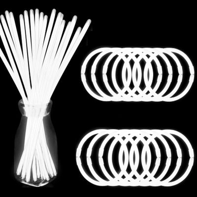NUDALA 200 Pcs White Glow Sticks Bracelet Necklaces Bulk Glow in The Dark Party Supplies 8 Light Stick Pack with Connectors for Christmas Easter 4th of July Party Favors