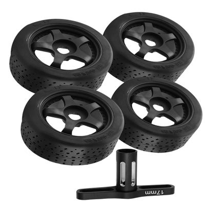 RCMYou RC Upgrades Part Dboots Hoons 42/100 2.9 Belted Rc Tires for 1/7 Infraction 6S BLX/Limitless,with Foam Inserts Mounted On 5-Spoke Wheels,Rc Tires Hops Up 4PCS,ARA55062,Black