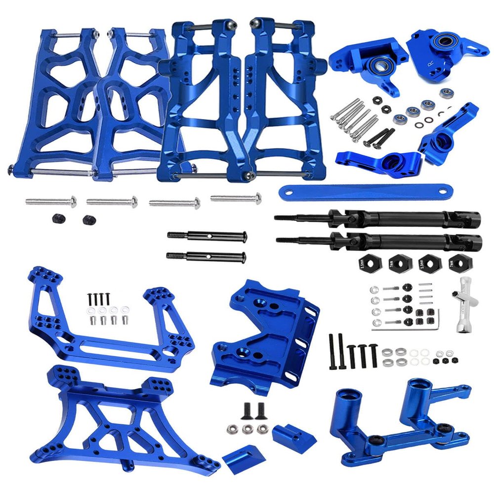 Upgrades Part for 1/10 Slash 2WD,Stainless Steel Drive Shaft Axles CVD,Alloy Front Rear Arm,Caster Block,Steering Blocks,Rear Stub Axle Carriers,Steering Block,Shock Tower,Bulkhead,Navy Blue