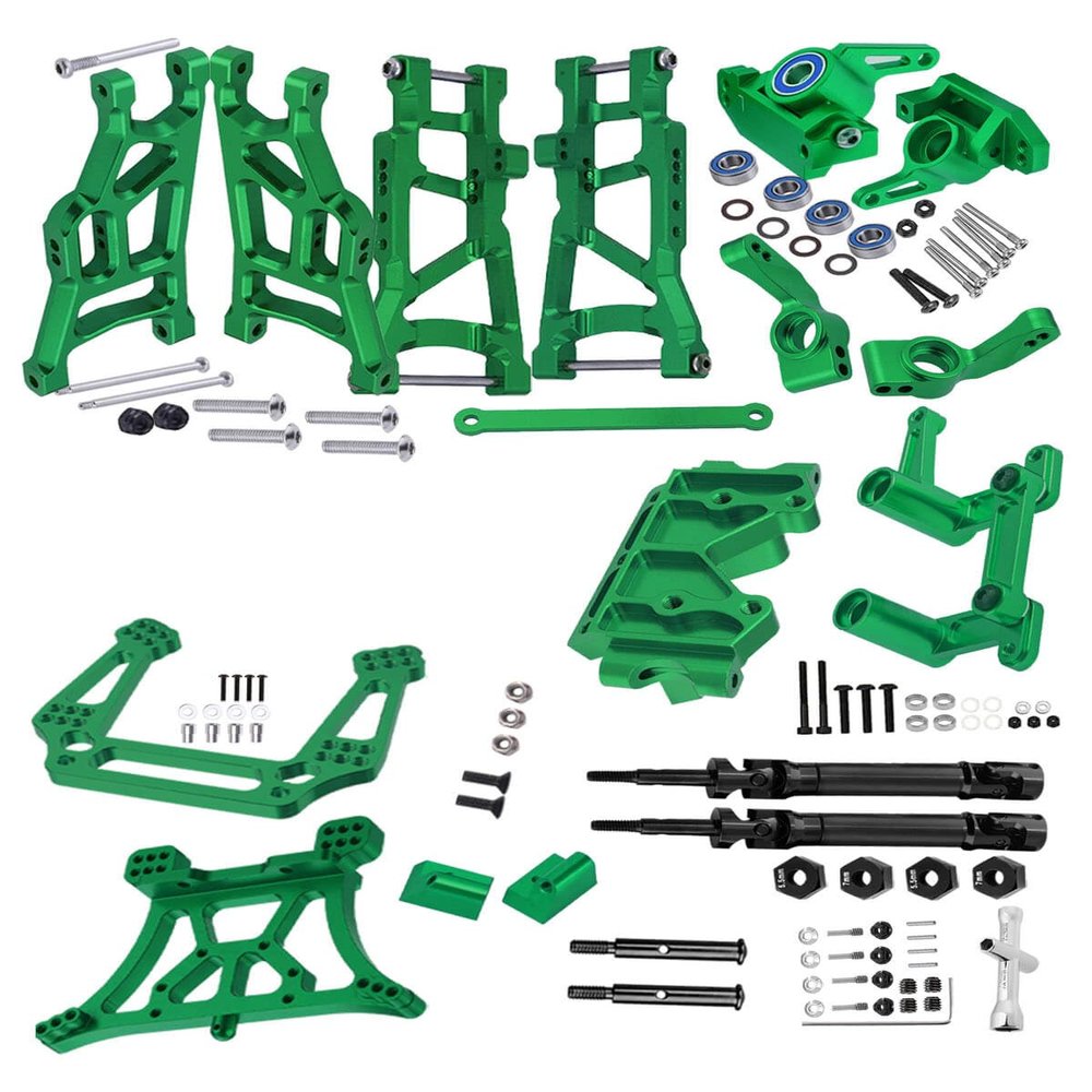 RCMYou Upgrades Part for 1/10 Slash 2WD,Stainless Steel Drive Shaft Axles CVD,Alloy Front Rear Arm,Caster Block,Steering Blocks,Rear Stub Axle Carriers,Steering Block,Shock Tower,Bulkhead,Green