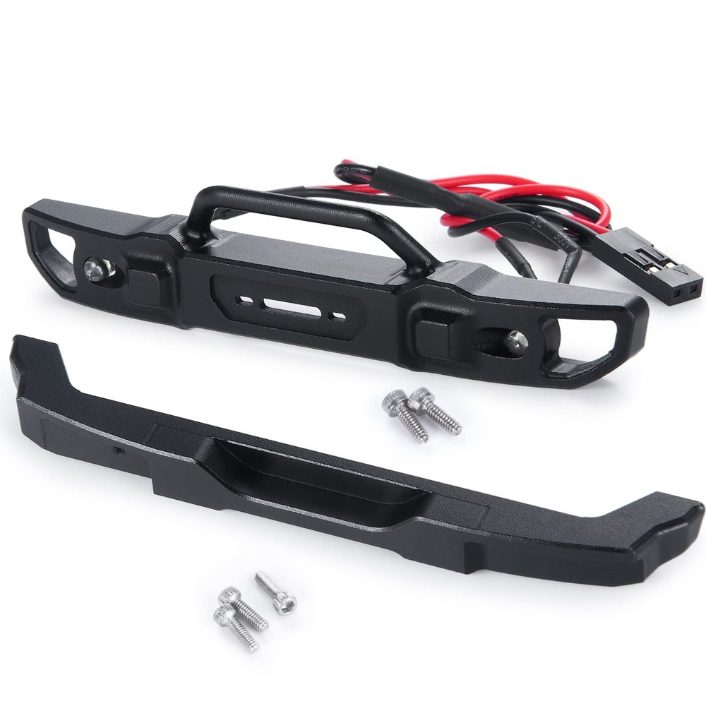 RC Front & Rear Bumper Aluminium Bumper with LED Light Headlight for Axial Scx24 AXI00006 1/24 RC Crawler Car