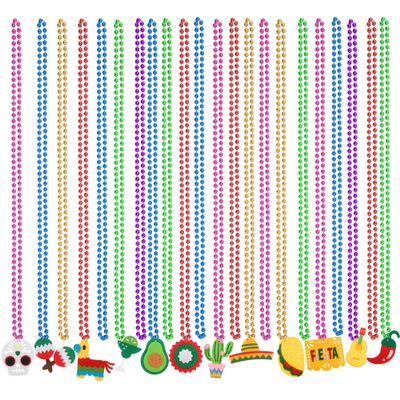 Fahacop 30 Pcs Cinco de Mayo Fiesta Necklaces Fiesta Bead Necklaces Mexican Necklaces for Mexican Theme Carnival Birthday Party Supplies