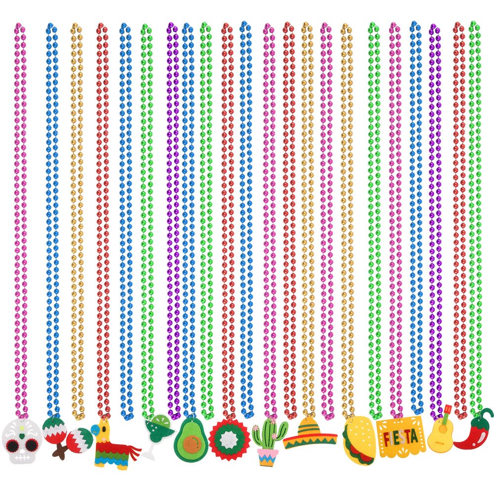 Fahacop 30 Pcs Cinco de Mayo Fiesta Necklaces Fiesta Bead Necklaces Mexican Necklaces for Mexican Theme Carnival Birthday Party Supplies
