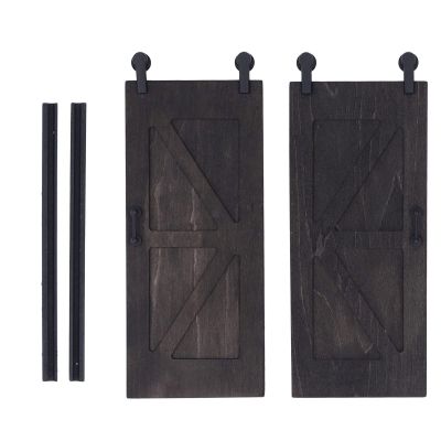 Miniature Dollhouse Barn Door Set, 2-Pack Birch Wood Sliding Partition with Push Rods, 1:12 Scale Model Furniture Decoration