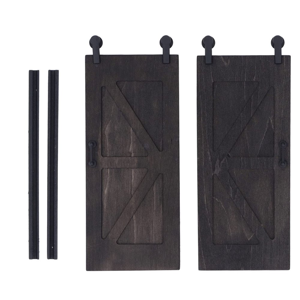 Miniature Dollhouse Barn Door Set, 2-Pack Birch Wood Sliding Partition with Push Rods, 1:12 Scale Model Furniture Decoration