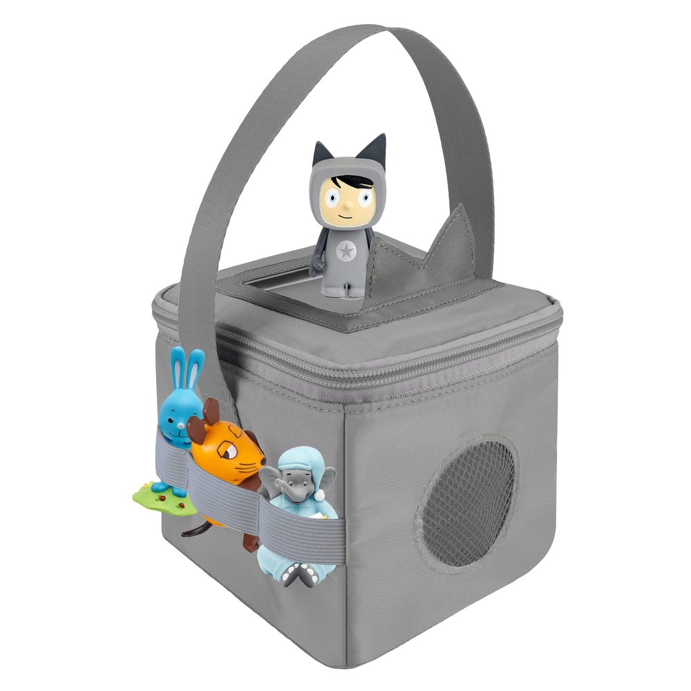 Annmore Storage Bag for Tonies Box and Figures, With Cover for Tonies Ears, Carrying Case for Toniebox and Characters, Gray
