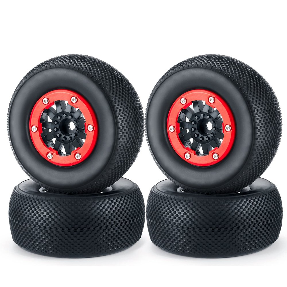 AXSPEED 1/10 Plastic Wheel Rims with 110mm Rubber Tires RC Wheels Hubs Tire Tyres Set for TRX Slash RC Car, 4pcs/Set Style A