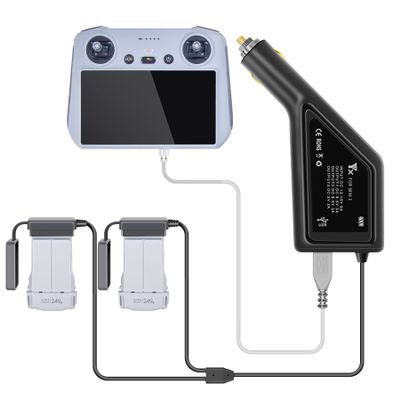Hanatora Battery Car Charger for DJI Mini 4/3 Pro,Mini 3 Drone, 3 in 1(USB + 2 x Battery) 12v Rapid Charging Hub Accessories