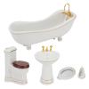 Oreb 1:12 Dollhouse Bathroom Set, White Retro Ceramic Miniature Furniture Toys, Bathtub Toilet Basin Mirror Brush Set view 1