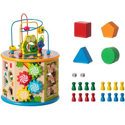 8 in 1 Colorful Attractive Wooden Kids Baby Activity Play Cube, Fun Toy Center for Playroom, Nursery, Preschool, and Doctors' Office