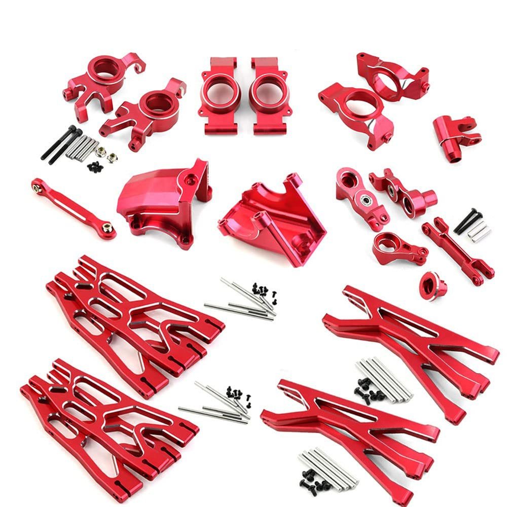 Lifehead Complete Set of Aluminum Upgrade Parts for Traxxas 1/5 X-Maxx Upper and Lower Suspension Arms Set (Front and Rear) Alloy Caster Block, Steering Block and Rear Short axle Carrier etc.