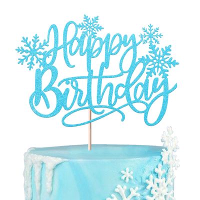 1 Pack Snowflake Happy Birthday Cake Topper Glitter Winter Wonderland Cake Pick Winter Frozen Theme Cake Decorations Birthday Frozen Theme Party Christmas Baby Shower Wedding Decoration Light Blue