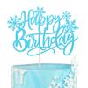 1 Pack Snowflake Happy Birthday Cake Topper Glitter Winter Wonderland Cake Pick Winter Frozen Theme Cake Decorations Birthday Frozen Theme Party Christmas Baby Shower Wedding Decoration Light Blue view 1