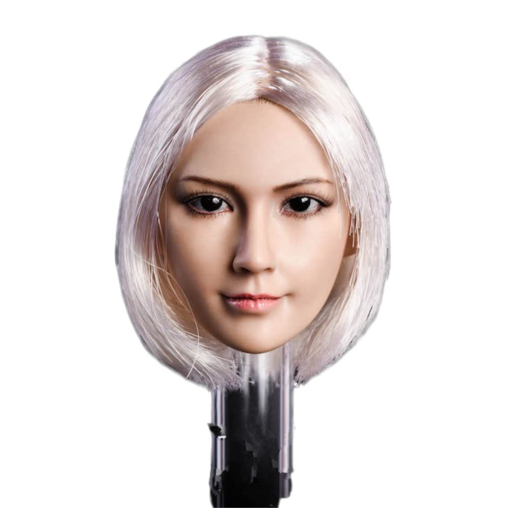 1/6 Scale Female Head Sculpt,Asian Girl Suntan Skin Planted Hair Head Carved for 12inch PH TBL JO Action Figure Body (Short White Hair)