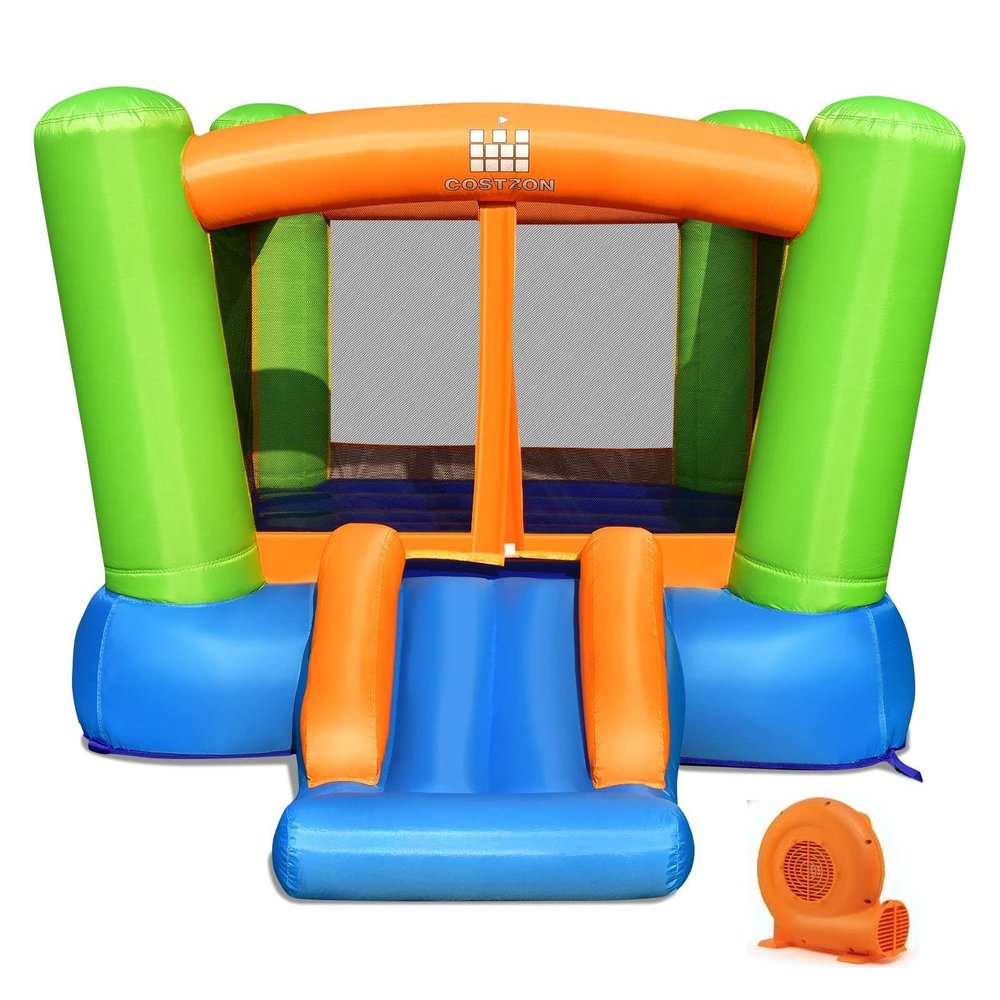 Costzon Inflatable Bounce House, Bouncy House for Kids Indoor Outdoor Party Family Fun with Slide, 550w Blower, Oxford Cloth, Portable Toddler Small Castle Bounce House for Backyard Birthday Gifts