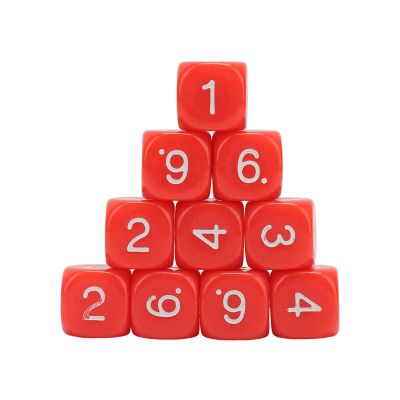 Number Dice, 20PCS Plastic 6 Sided Game Dice 16mm Round Corner Polyhedral Dice Set for Numeral Teaching Board Games (Red)