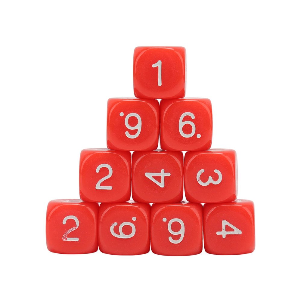 Number Dice, 20PCS Plastic 6 Sided Game Dice 16mm Round Corner Polyhedral Dice Set for Numeral Teaching Board Games (Red)